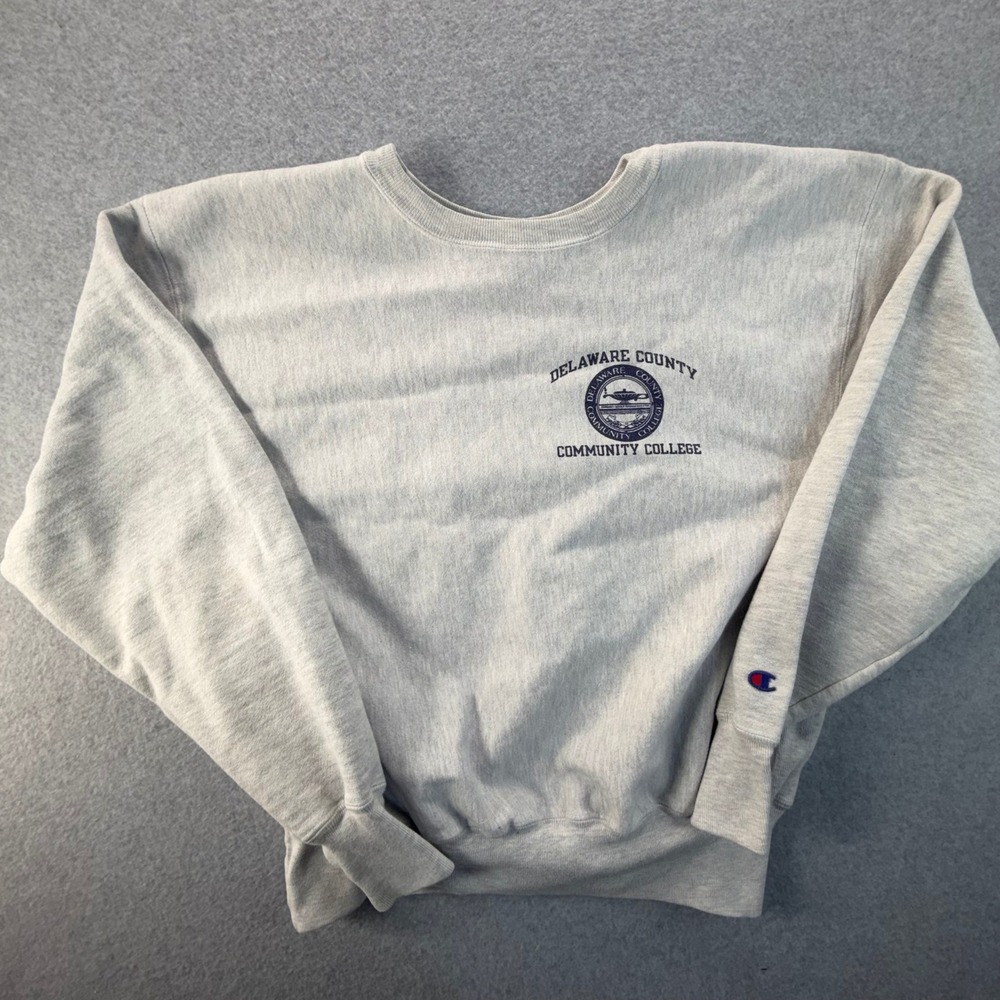 Champion Delaware County Community College Sweatshirt Gray Crewneck Mens L XL